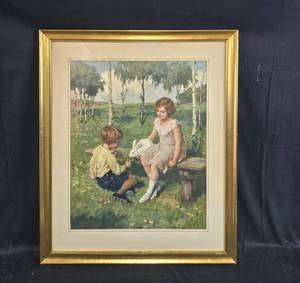 lot 25 image: Framed Children in the Park Print - see photo for artist signature