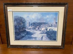 lot 28 image: Framed Artwork of Scenic Village, 32 x 42