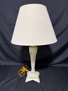 lot 33 image: Vintage Decorative Table Lamp with White Fabric Shade