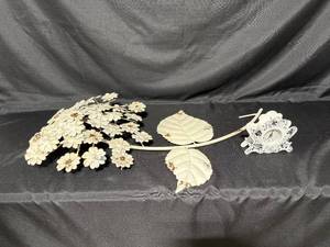 lot 36 image: Vintage White Metal Clock with Floral Design