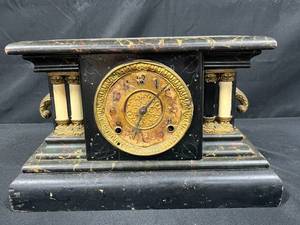 lot 44 image: Antique Marble Mantel Clock with Brass Details