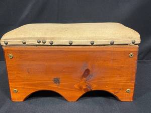 lot 53 image: Wooden Footstool with Upholstered Top