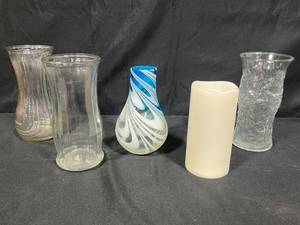lot 59 image: Collection of  Assorted Glass Vases and LED Candle