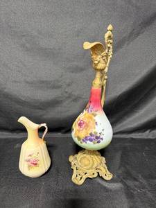 lot 67 image: Pair of Vintage Decorative Ceramic Pitchers with Floral Design