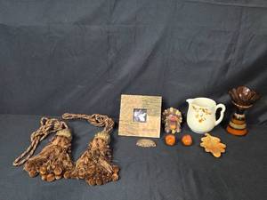 lot 102 image: Collection of Home Decor Picture Frame, Tassels, Ceramic and Resin Figures