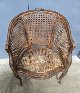lot 126 image: Antique Wooden Armchair with Woven Cane Back and Seat