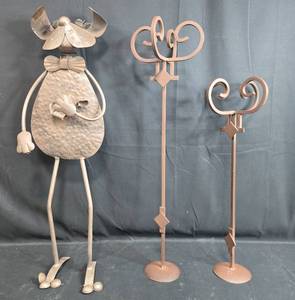 lot 135 image: Set of Unique Metal Sculptures Including Cat Figure and Stands