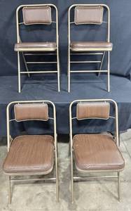 lot 140 image: Set of Brown Metal Frame Folding Chairs