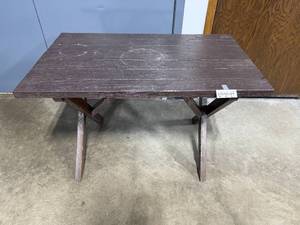 lot 150 image: Rustic Wood Folding Table 27H x 40W x 24D