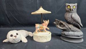 lot 154 image: Animal Figurine Collection Owl, Seal, and Carousel Pig