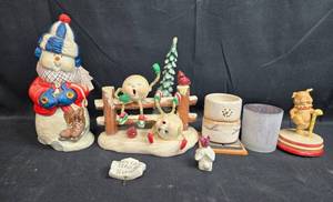lot 159 image: Collection of Decorative Winter Figurines and Candle Holders