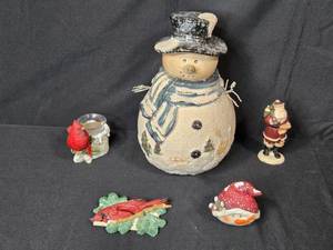 lot 165 image: Holiday Figurine Collection with Snowman, Santa, and Cardinals