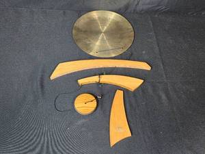 lot 169 image: Decorative Brass and Wood Wall Hanging Gong Sculpture