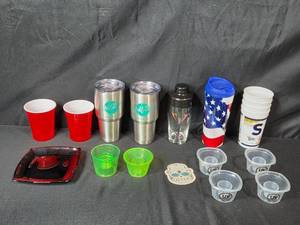 lot 170 image: Assorted Drinkware Collection with Tumblers, Cups, and Tray