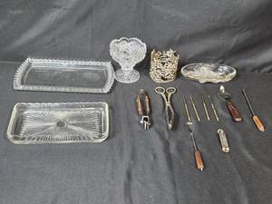 lot 174 image: Lot of Vintage Glassware and Metal Serving Utensils Sets