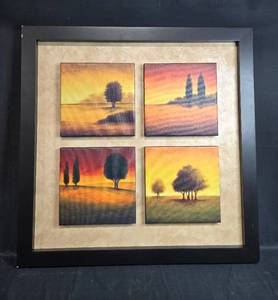 lot 192 image: Framed Set of 4 Tree Landscape Art Panels
