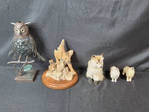 lot 208 image: Decorative Animal Figurine Collection with Owl, Fox, and Puma