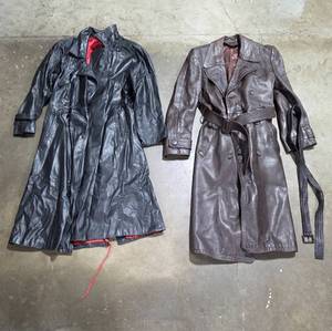 lot 227 image: Pair of Leather Trench Coats - Black and Brown
