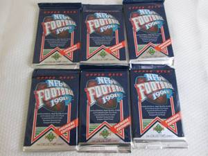 lot 148 image: 6 1991 Upper Deck Football Packs...