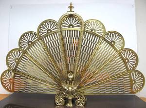 lot 35 image: Ornate Vintage Brass Fireplace Fan Screen wGargoyle