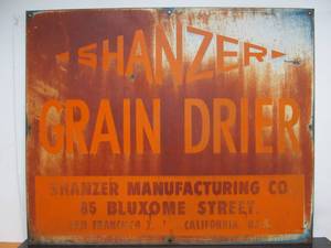 lot 52 image: Large Vintage Heavy Steel IndustrialFarm Advertising Sign - Shanzer Grain Drier 
