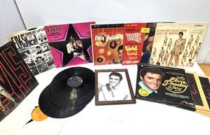lot 213 image: Collection of Vintage ELVIS Vinyl Records wPhoto & Concert Ticket Stub