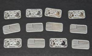 lot 227 image: Lot of 12 Pure .999 Silver Ingots - 1 Gram Each