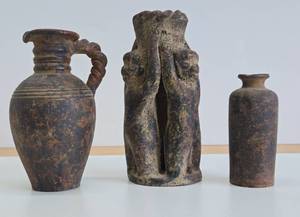 lot 237 image: 3 Old Vintage Earthenware  Terra Cotta Vessels