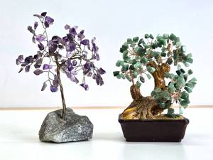 lot 240 image: 2 Vintage Wire Tree wGemstones - Amethyst & Green Aventurine 