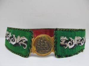 lot 101 image: Antique Beaded Belt wBrass Ship Buckle 