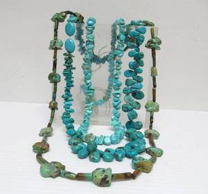 lot 110 image: 2 Vintage Native American Turquoise Necklaces - One Carved Fetish Necklace