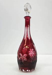 lot 152 image: Vintage 1930s era Cranberry Cut-to-Clear Crystal Decanter