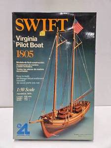 lot 244 image: Large Complete & Unbuilt Wood & Brass Ship Model - SWIFT - 1805 Virginia Pilot Boat