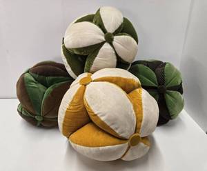 lot 184 image: Great Lot of 4 Mid Century Plush Footrests - or Amish Sewing Balls
