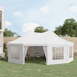 lot 32 image: Outsunny 21 ft x 29 ft White Large 10-Wall Event Wedding Gazebo Canopy Tent with Open Floor Design and Weather Protection Customer Returns See Pictures