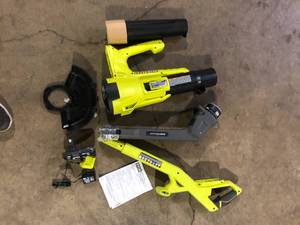 lot 6 image: Ryobi String Trimmer, Blower w Battery 18V and charger   Customer Returns See Pictures