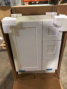 lot 29 image: Glacier Bay Bannister 25 in. Single Sink White Bath Vanity (Sink Not Included)  Customer Returns See Pictures