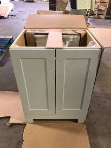 lot 35 image: 25 in. Single Sink Pearl Gray Bath Vanity with White Cultured Marble Top (Assembled) Damaged  Customer Returns See Pictures