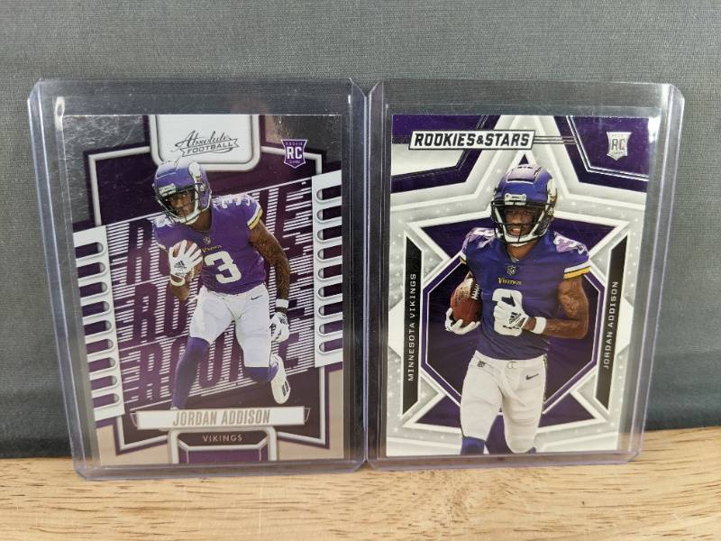 lot 198 image: 2023 Minnesota Vikings Jordan Addison NFL Rookie Cards - Set of 2 T