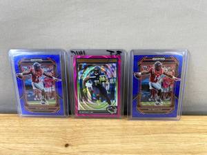 lot 250 image: 3 DK Metcalf Serial Numbered NFL Football Cards - Prizm & Score J