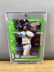 lot 295 image: Randy Arozarena Bowman Chrome Green Numbered 208399 Tampa Bay Rays MLB Card N