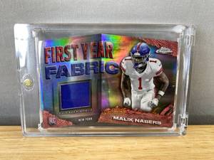 lot 296 image: Malik Nabers 2024 Topps Chrome Football First Year Fabric Relic Rookie New York Giants Card N