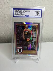 lot 403 image: Donovan Mitchell 2022-23 Hoops SSP Holo #215 CCG 10 GEM Mint Numbered 001199 M