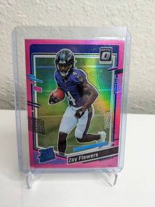 lot 424 image: Zay Flowers Optic Pink Rated Rookie Prizm Football Card NFL Baltimore Ravens M