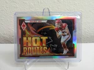 lot 429 image: Travis Kelce Silver Hot Routes Insert - 2021 Panini Phoenix NFL Kansas City Chiefs Card M