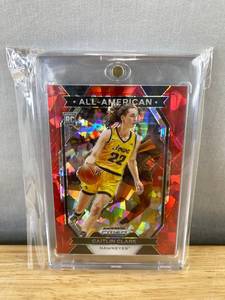 lot 11B image: WOW 2024 Panini Prizm Draft Picks Caitlin Clark Red Cracked Ice All-American Rookie Card N