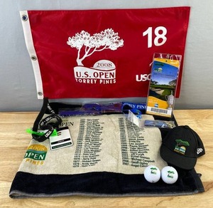 lot 19 image: 2008 U.S. Open Torrey Pines Golf Memorabilia Lot - Golf Balls, Lanyards, Flag, Towel T