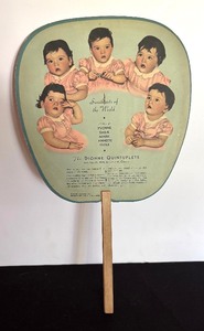 lot 195 image: Vintage Dionne Quintuplets Advertising Fan for Old Home Creameries