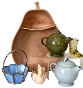 lot 126 image: Beautiful Lot of Large Pear Shaped Platter, Small Tea Pots, Glass Basket and More