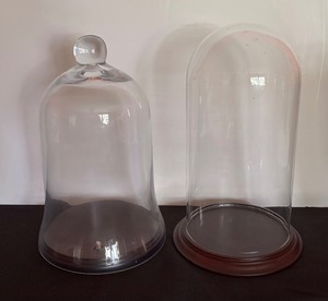 lot 231 image: Two Large Glass Dome Cloche Wooden Base Displays